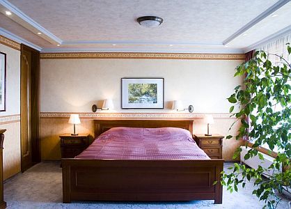 Camera d'albergo con letto francese nell'Hotel Silvanus a Visegrad