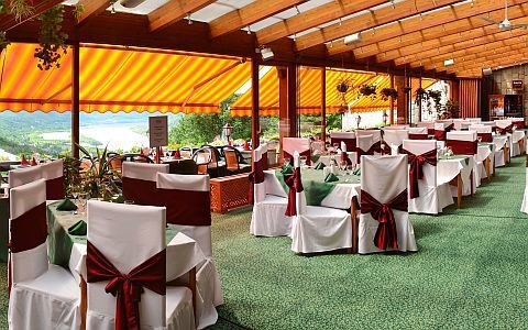 ドナウ川のパノラマの景色を望むHotel Silvanusレストラン