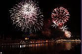 Prachtig panoramauitzicht over de Donau en het vuurwerk erboven vanuit de kamers van het Hotel Novotel Danube in Boedapest