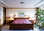 Hotelzimmer mit französischem Bett und Donaupanorama im Hotel Silvanus